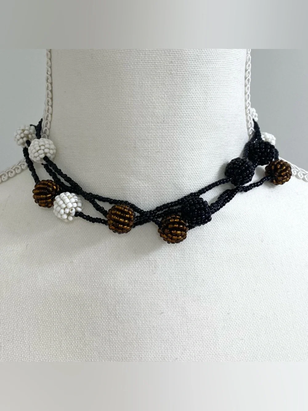 Black White Brown Beaded Necklace Boho Eclectic Whimsigoth Fairy 90s Minimalism